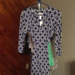 Navy and white print dress
